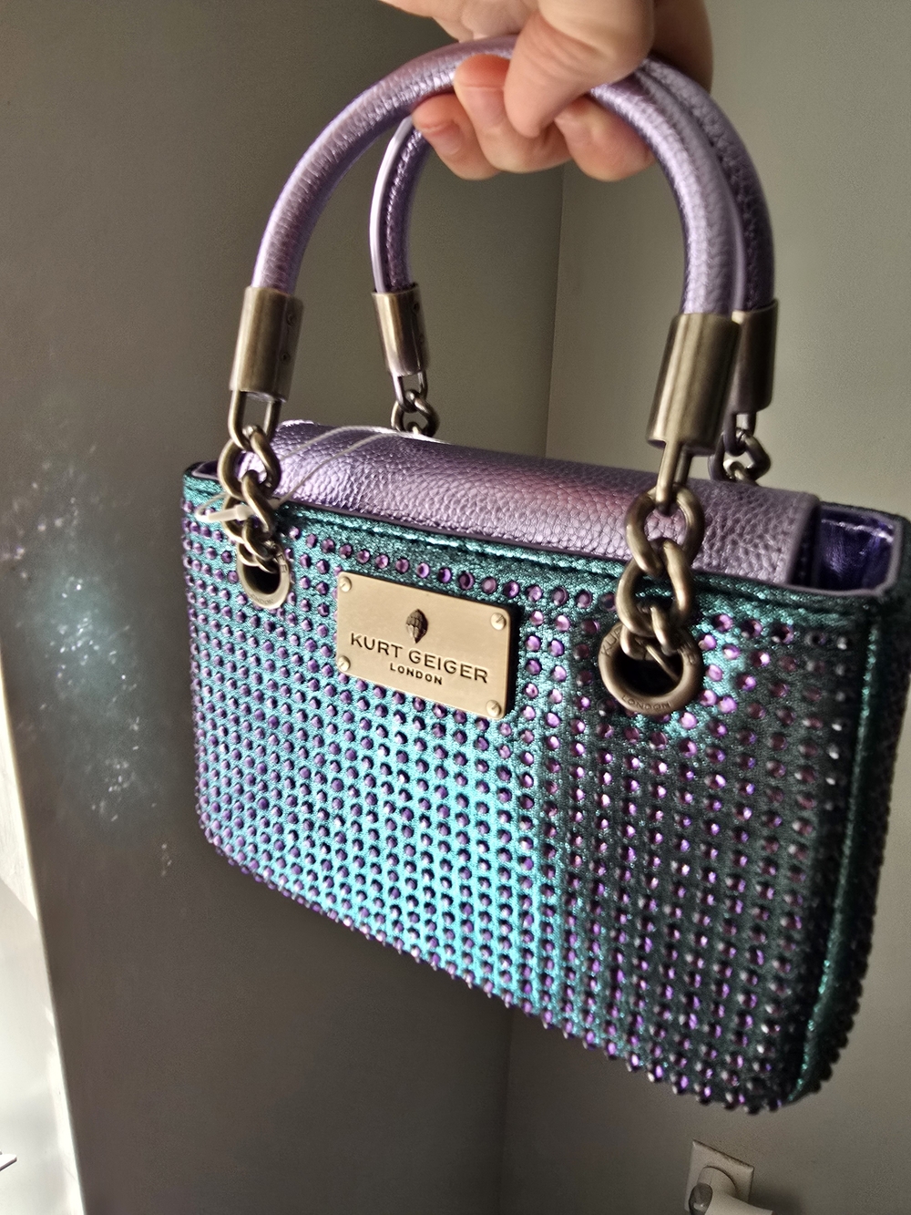 Kurt Geiger Iridescent Purple and Teal Crystal Mini Brixton
